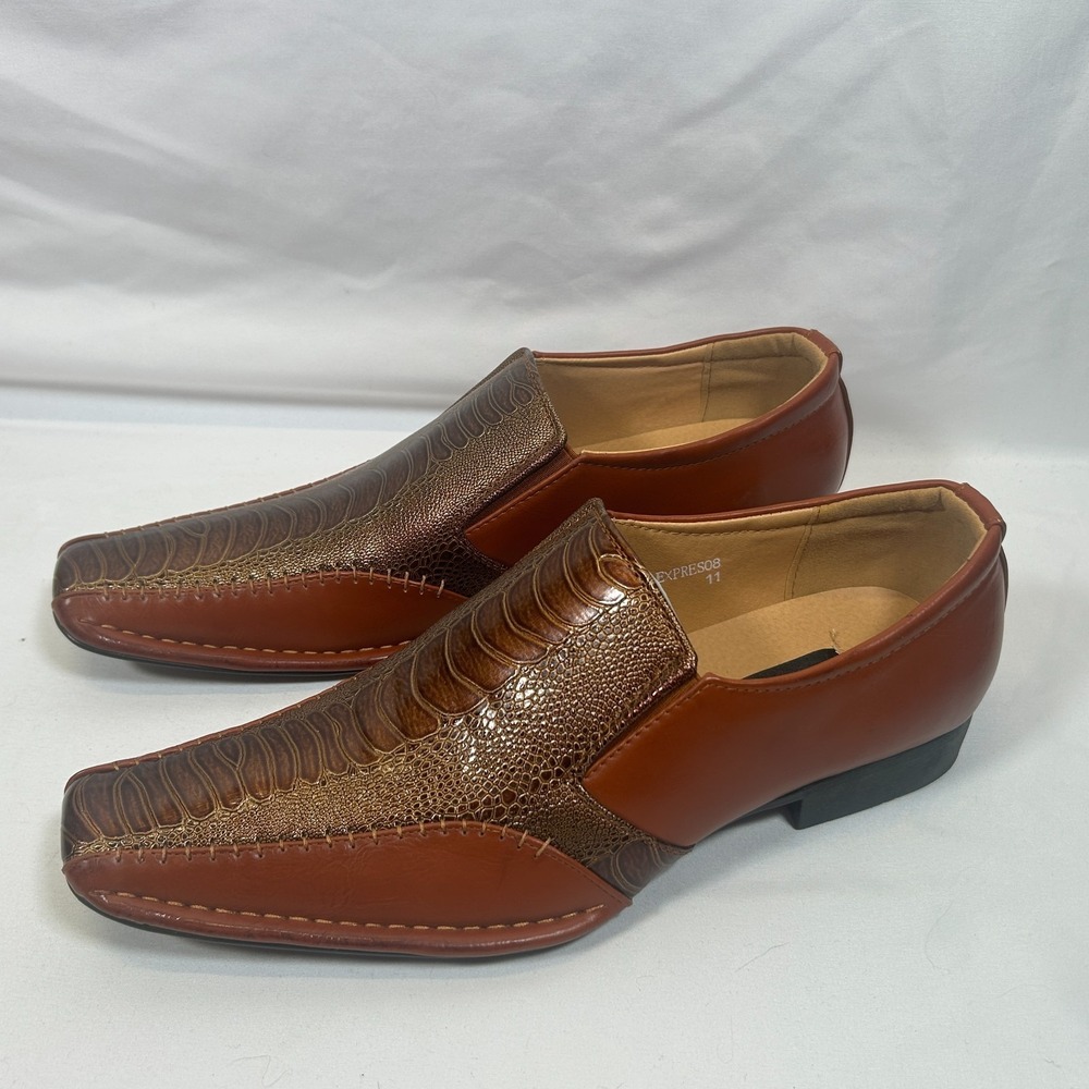 Alberto Fellini Loafers Mens 11 Dress Shoe Square Toe Brown Slip On Prague Croc